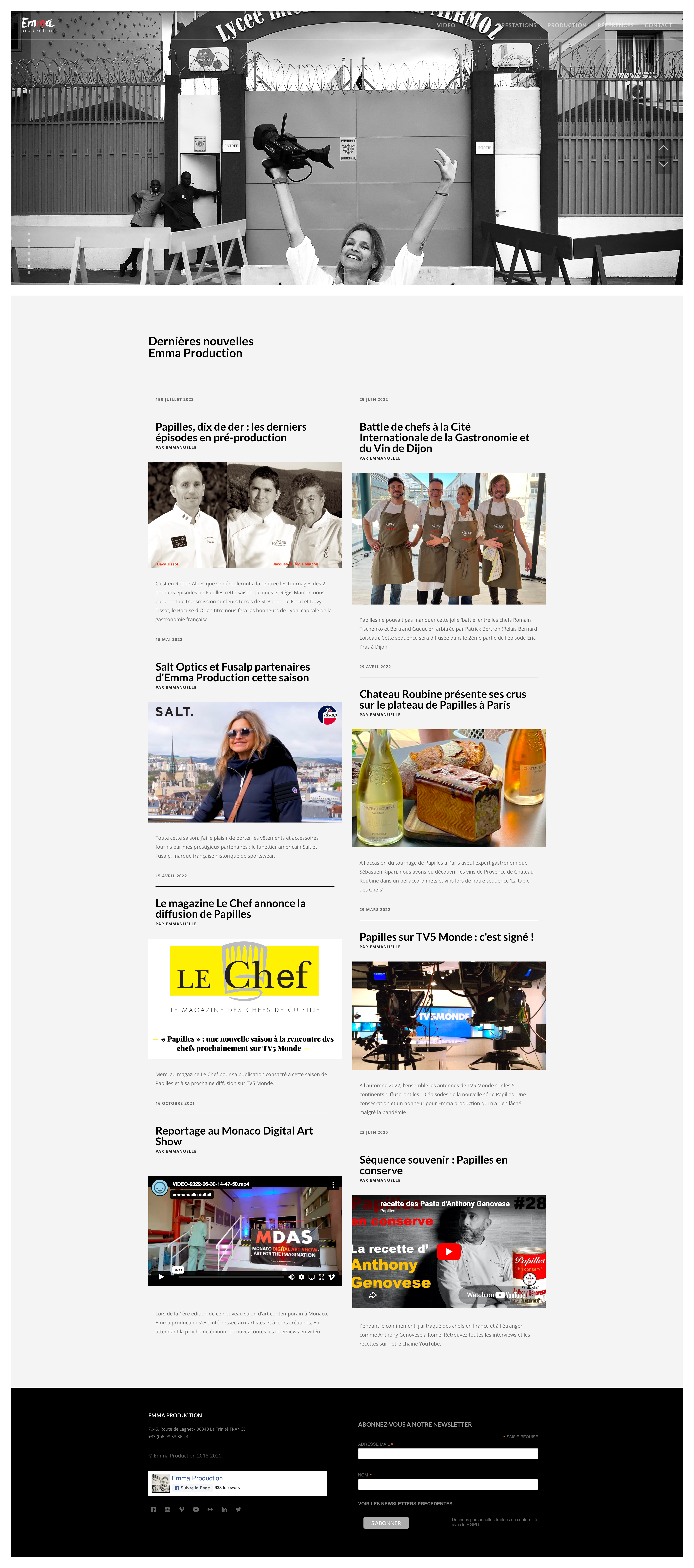 Original emma-production.com — French only, blog layout, © 2018–2020